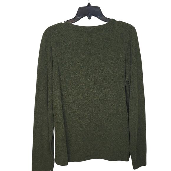 J. Crew Green Teddie Cotton Wool Blend Crew Neck Sweater Sz L Minimalist Preppy - Picture 4 of 6